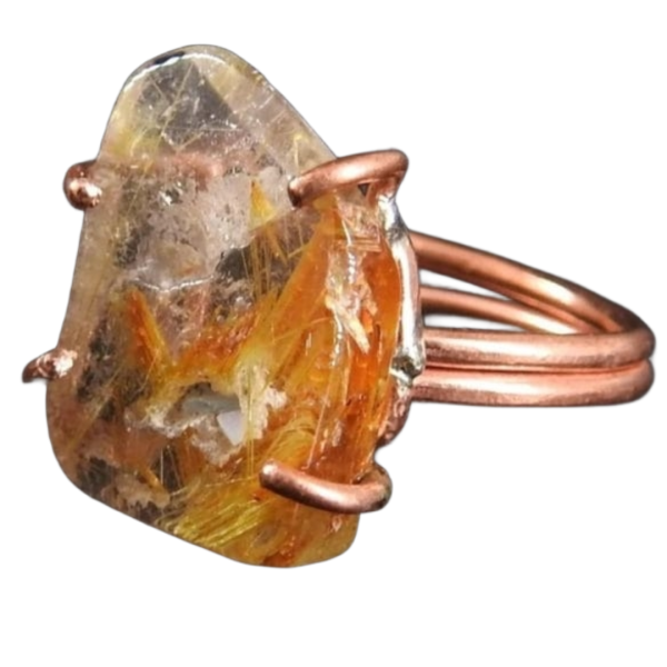 Copper Golden Rutilated Quartz Ring ♡ : Healing Ring + Copper + Adjustable + Personal Growth + Manifestation + Amplifies Intentions